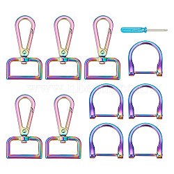 5Pcs Alloy Swivel Push Gate Snap Clasps, with 5Pcs D Ring Clasps, for Lanyard Handbags Purse Making, Rainbow Color, Swivel Push Gate Snap Clasps: 60x33.5mm(FIND-GO0001-22)