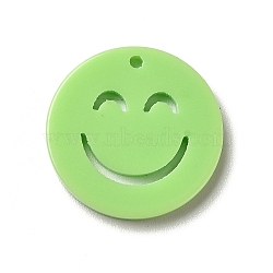 Opaque Acrylic Pendants, Flat Round with Smiling Face, Pale Green, 19.5x2mm, Hole: 1.4mm(OACR-B008-A04)