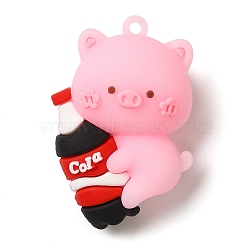 PVC Plastic Pendants, Animal Soda Doll, Pig, 49x34.5x22mm, Hole: 3mm(KY-U003-01D)