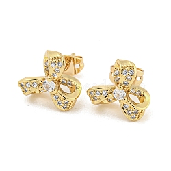 Brass Micro Pave Cubic Zirconia Ear Studs, Real 18K Gold Plated, Flower, 11x12mm(EJEW-P261-28C-G)