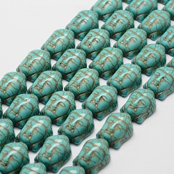 Synthetic Howlite Bead Strands, Dyed, Buddha Head, Dark Cyan, 20x15x9mm, Hole: 1mm, about 19pcs/strand, 15.3 inch(X-G-P228-14A-15x20mm)