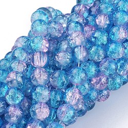 1Strand Two Tone Transparent Crackle Glass Round Beads Strands, Dodger Blue, 8mm, Hole: 1.3~1.6mm, about 100pcs/strand, 31.4 inch(X-CCG-Q001-8mm-19)