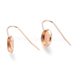304 Stainless Steel Earring Hooks, Flat Round, Rose Gold, Tray: 8mm, 18.5x10mm, 21 Gauge, Pin: 0.7mm(STAS-F227-22A-RG)
