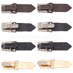 16 Sets 4 Style Iron Rhinestone Duckbill Buckles, Fold Over Clasps, with PU Leather and Zinc Alloy Findings, for Coat Making, Mixed Color, 21.5~23x14~15x12.5~14mm, Hole: 1.4~1.5mm and 8~8.5x4.6~6mm, 4 sets/style(FIND-FG0001-91)