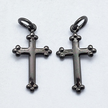 Brass Pendants, Cadmium Free & Nickel Free & Lead Free, Long-Lasting Plated, Cross, Gunmetal, 18x10x1mm, Hole: 3mm