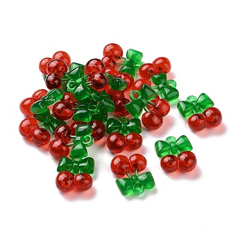 Transparent Acrylic Pendants, Cherry, Red, 31.5x26.5x13mm, Hole: 2.8mm
