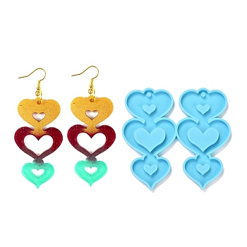 Valentine's Day Theme DIY Pendant Silicone Molds, for Earring Makings, Resin Casting Molds, For UV Resin, Epoxy Resin Jewelry Making, Heart, Deep Sky Blue, 71x75x4mm, Hole: 3mm