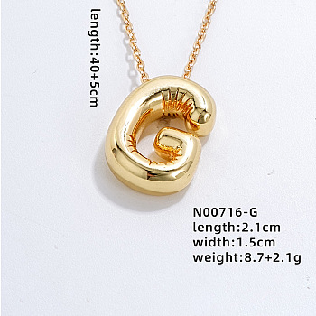 Stainless Steel Party Balloon Letter Pendant Cable Chain Necklaces for Women, Golden, Letter G, 15.75 inch(40cm)