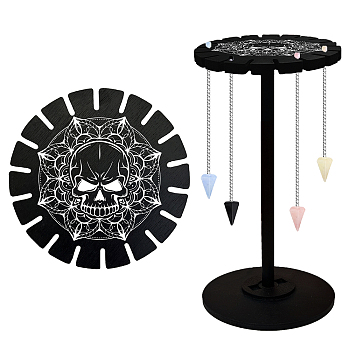 Wooden Wheel, Wooden Display Shelf, Black Holder Stand, Rustic Divination Pendulum Storage Rack, Witch Stuff, Skull, Wheel: 120x8mm, 2pcs, Studdle: 288x12mm, 1pc
