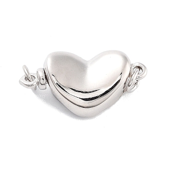 925 Sterling Silver Box Clasps, Heart, Real Platinum Plated, 8.5x17x5mm