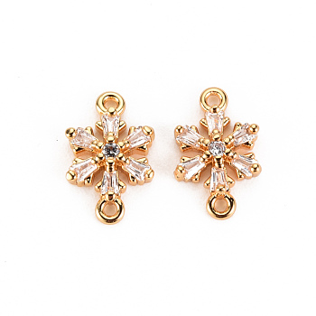 Brass Micro Pave Clear Cubic Zirconia Links Connectors, FLower, Real 18K Gold Plated, 11.5x7.5x2.5mm, Hole: 1mm