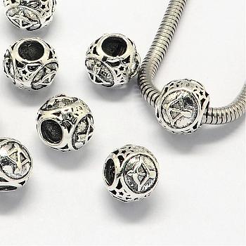 Alloy European Beads, Large Hole Rondelle Beads, with Constellation/Zodiac Sign, Antique Silver, Sagittarius, 10.5x9mm, Hole: 4.5mm