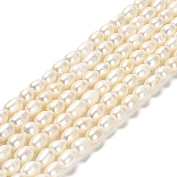 Natural Cultured Freshwater Pearl Beads Strands, Rice, Grade 2A+, White, 6.5~7x5~5.5mm, Hole: 0.5mm, about 49pcs/strand, 13.86''(35.2cm)