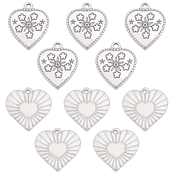 10Pcs 2 Style Unicraftale 304 Stainless Steel Textured Pendants, Heart, Stainless Steel Color, 5pcs/style