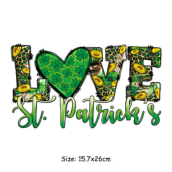 Saint Patrick's Day Theme PET Sublimation Stickers, Heat Transfer Film, Iron on Vinyls, for Clothes Decoration, Word, 157x260mm