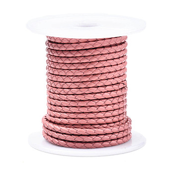 Braided Cowhide Leather Cord, Leather Rope String for Bracelets, Pale Violet Red, 3mm, about 8.74 yards(8m)/roll