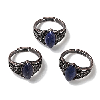 Natural Lapis Lazuli Horse Eye Adjustable Rings, Lead Free & Cadmium Free, Red Copper Plated Brass Finger Rings for Women Men, Inner Diameter: 19mm