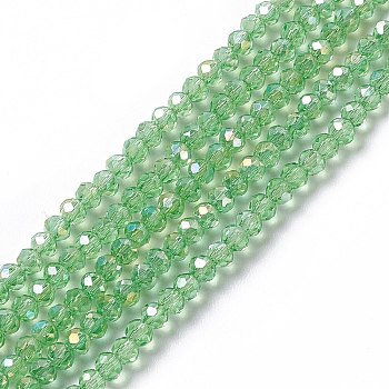 Electroplate Glass Beads Strands, AB Color Plated, Faceted Rondelle, Lime Green, 3x2mm, Hole: 0.5mm, about 165~170pcs/strand, 16.7 inch