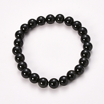 Natural Obsidian Beaded Stretch Bracelets, Round, 2-1/4 inch(58mm), bead: 12~13mm