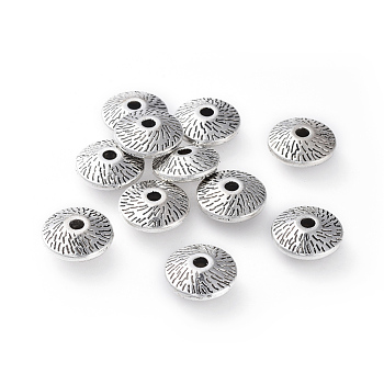 Tibetan Silver Alloy Beads, Lead Free and Cadmium Free, Bicone, Antique Silver, about Round, 12mm in diameter, 4.5mm thick, hole: 2mm