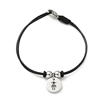 304 Stainless Steel Girl Charm Bracelet with Waxed Cord for Women, Stainless Steel Color, 7 inch(17.8cm)