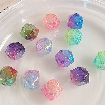 Transparent Crackle Acrylic Beads, Gradient Color, Cube, Mixed Color, 15.7x19x19mm, Hole: 3.5mm