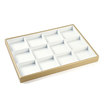 12 Grids Imitation Leather Jewelry Trays, Rectangle Desktop Organizer Case with No Cover, for Rings, Earrings, Necklaces, White, 35x24x3cm, 70x83mm inner diameter