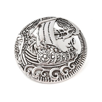 Tibetan Style Alloy Brooches, Flat Round with Knot, Antique Silver, 37.5x37.5x5mm