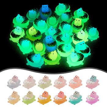 24Pcs 12 Colors Luminous Translucent Resin Cabochons, for DIY Decoration Refrigerator Sticker Mobile Phone Chain Keychain Pendant, Pig with Bathtub, Mixed Color, 24.5x20x20mm, 2pcs/color