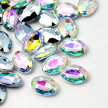 Imitation Taiwan Acrylic Rhinestone Cabochons, Pointed Back & Faceted, Oval, AB Color, Clear AB, 18x13x5mm