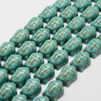 Synthetic Howlite Bead Strands, Dyed, Buddha Head, Dark Cyan, 20x15x9mm, Hole: 1mm, about 19pcs/strand, 15.3 inch