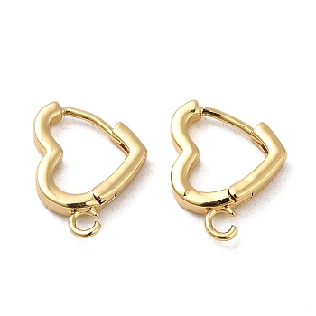 Brass Hoop Earrings Finding, with Horizontal Loop, Heart, Golden, 15x12x2.5mm, Hole: 2mm