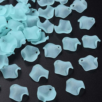 Transparent Acrylic Beads, Frosted, Petal, Cyan, 15x14.5x5mm, Hole: 2mm, about 1700pcs/500g