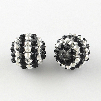 Resin Rhinestone Round Beads, with Acrylic Beads Inside, Black, 20mm, Hole: 2~2.5mm