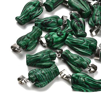 Synthetic Malachite Pendants, with 201 Stainless Steel Finding, Angel, 24~25x15~16x7~8mm, Hole: 5x7mm