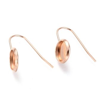 304 Stainless Steel Earring Hooks, Flat Round, Rose Gold, Tray: 8mm, 18.5x10mm, 21 Gauge, Pin: 0.7mm