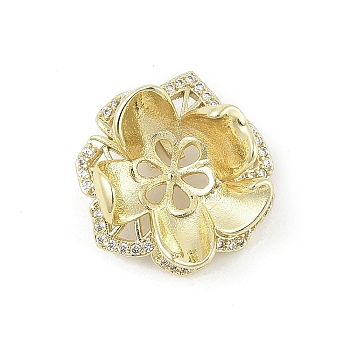 Brass Micro Pave Clear Cubic Zirconia European Dangle Charms Bails, Peg Bails, for Half Drilled Beads, Flower, Lead Free & Cadmium Free, Long-Lasting Plated, Golden, 18.5x19x7mm, Hole: 5x3.5mm