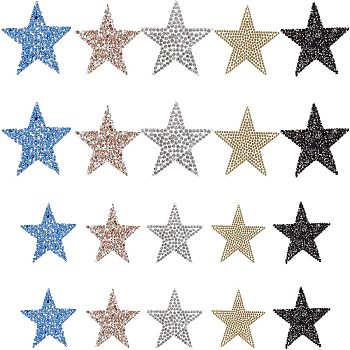 Nbeads 20Pcs 10 Style Rhinestone Star Cloth Iron On/Sew On Patches, Costume Accessories, Appliques, Mixed Color, 2pcs/style