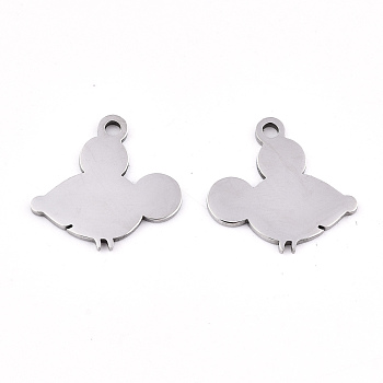 201 Stainless Steel Charms, Stamping Blank Tag, Laser Cut, Mouse, Stainless Steel Color, 14x15x0.9mm, Hole: 1.5mm