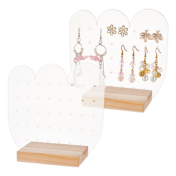 Transparent Acrylic Earring Diaplay Stands, Earring Organizer Holder with Wooden Base, Cactus Pattern, 15.9x7.05x15.5cm