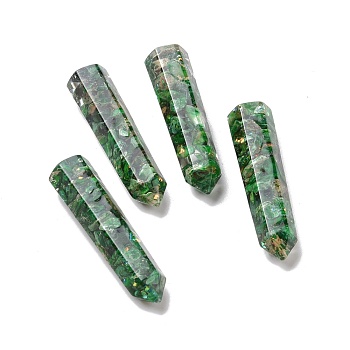 Natural Imperial Jasper Chips Beads, Healing Stones, Reiki Energy Balancing Meditation Therapy Wand, with Transparent Resin, No Hole/Undrilled, Dyed, Faceted Bullet Shape, 42.5x11x10mm