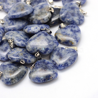 Platinum Heart Blue Spot Stone Pendants