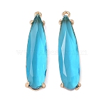 Transparent Glass Pendants, with Brass Findings, Faceted, Teardrop, Light Gold, Deep Sky Blue, 32x8x4mm, Hole: 1.2mm(GLAA-T007-15G)