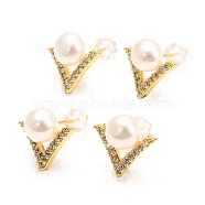 Brass Micro Pave Cubic Zirconia V-shaped Stud Earrings, with Natural Pearl, Long-Lasting Plated, Real 18K Gold Plated, 13x13mm, Pin: 0.8mm(EJEW-D275-03G)