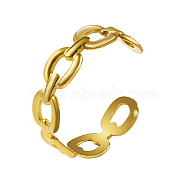 Stainless Steel Open Cuff Ring, Oval, Real 18K Gold Plated, Inner Diameter: 19mm(YA3535-1)
