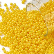 12/0 Fashion DIY Glass Loose Spacer Grade A Glass Seed Beads, Baking Paint, Round, Gold, 2x1.5mm, Hole: 0.7mm, about 3000pcs/50g(X-SEED-Q009-FJX11)