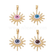 Brass Pendants, with Resin Cabochons, Long-Lasting Plated, Sun with Evil Eye, Real 18K Gold Plated, Mixed Color, 34x27x6.5mm, Hole: 6x3.5mm(KK-Z014-04G)