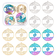 DICOSMETIC 12Pcs 3 Colors 304 Stainless Steel Pendants, Flat Round with Star & Tree, Mixed Color, 32x30x2mm, Hole: 1.8mm, 4pcs/color(STAS-DC0010-03)