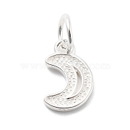 925 Sterling Silver Charms, with 925 Stamp and Jump Rings, Silver Color Plated, Moon, 10.5x7x1.5mm, Hole: 4mm(STER-S009-07B-S)