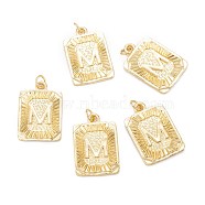 Brass Pendants, with Jump Ring, Long-Lasting Plated, Cadmium Free & Nickel Free & Lead Free, Rectangle with Alphabet, Real 18K Gold Plated, Letter.M, 23.5x16x2mm, Jump Ring: 5x0.7mm, 3.6mm Inner Diameter(KK-J279-58G-M)